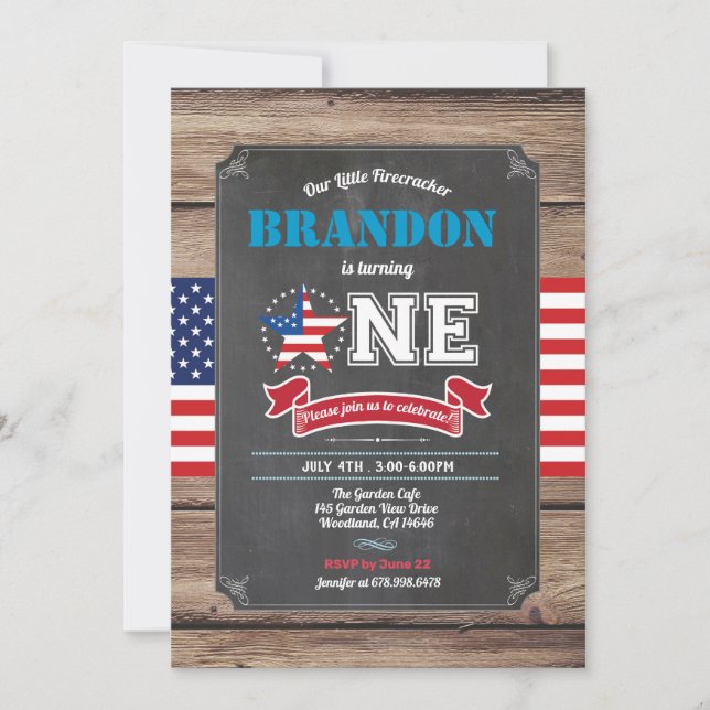 Juli 4:e födelsedag inbjuden pojke som vänder en inbjudningar (Framsida)