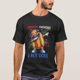 Juli 4:e Frihet Fireworks-Hett Hundar Dabbing Hotd T Shirt