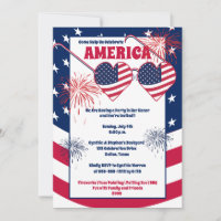 Juli 4:e hjärtsolglaset Amerika Party Inbjudan