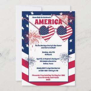 Juli 4:e hjärtsolglaset Amerika Party Inbjudan