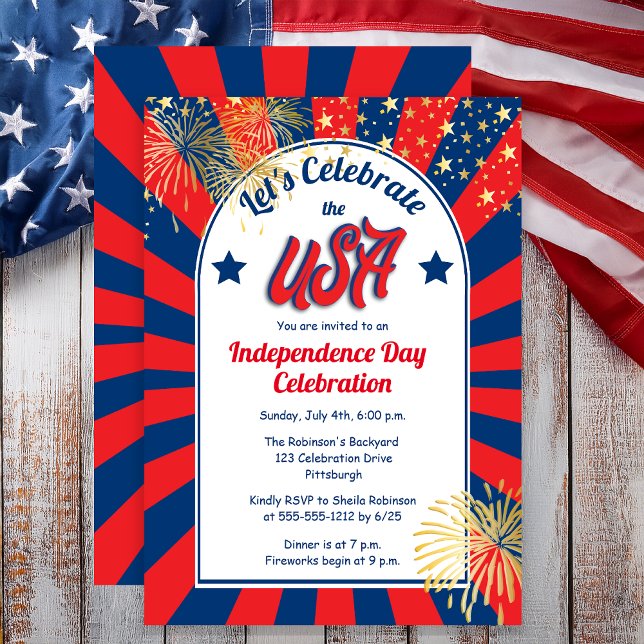 Juli 4:e Independence day firar USA Party Inbjudningar (July 4th Independence Day "Let's Celebrate the USA" Holiday Party Invitation )