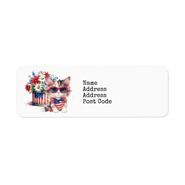 Juli 4:e Independence day med Kitten Kat Returadress Etikett (Framsidan)