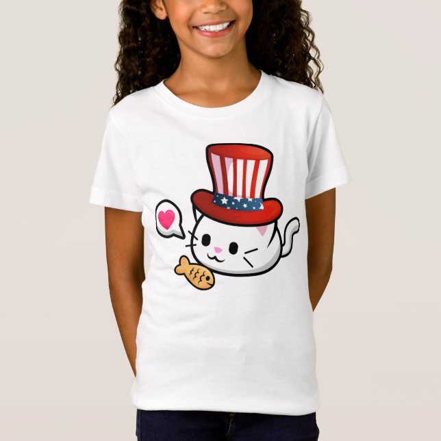 Juli 4:e Kawaii Cat T Shirt (Framsida)