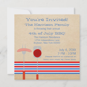 Juli 4:e stripe BQ Grilling Inbjudan