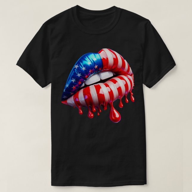 Juli 4:e USA flagga-kvinnorna läppar där läppstift T Shirt (Design framsida)