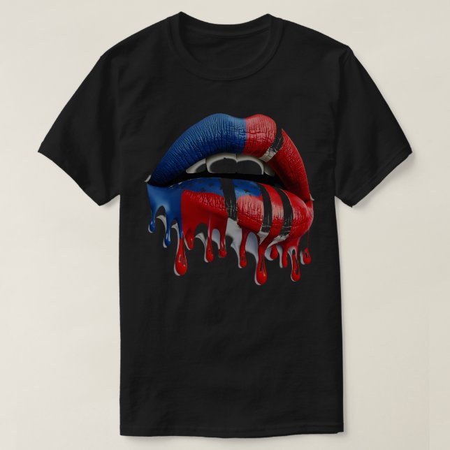 Juli 4:e USA flagga-kvinnorna läppar där läppstift T Shirt (Design framsida)