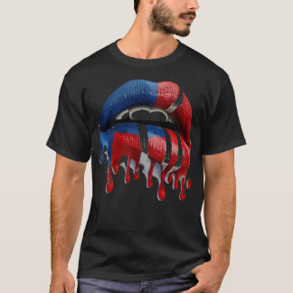 Juli 4:e USA flagga-kvinnorna läppar där läppstift T Shirt