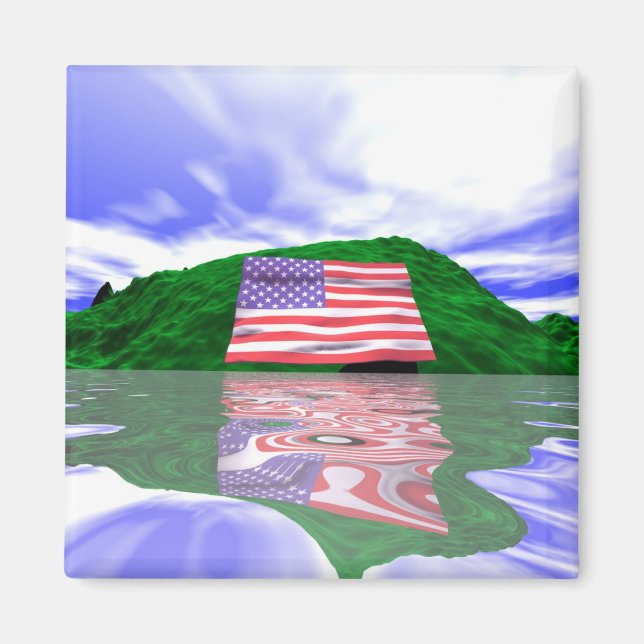 Juli 4:e USA, Flagga och Grönt Backe Magnet (Framsidan)