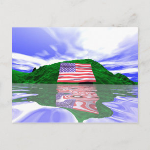 Juli 4:e USA, Flagga och Grönt Backe Vykort