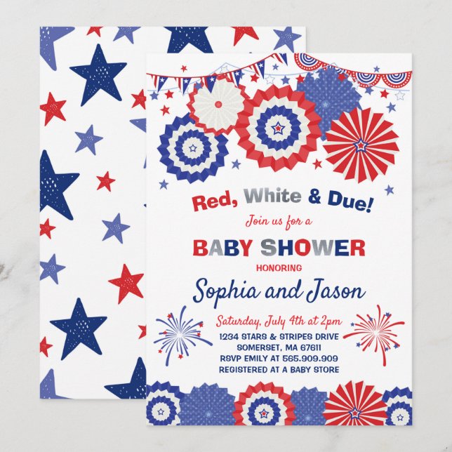 Juli 4th baby showerinbjudan 4th av den Juli Inbjudningar (Fram/baksida)