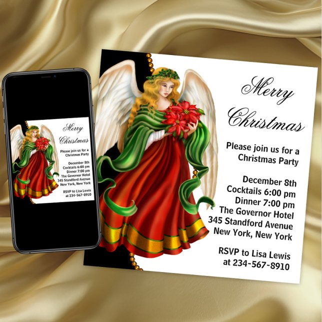 Juli Angel Jul Party Inbjudningar (Angel Christmas party invitation. Any occasion. Download and printed available. )