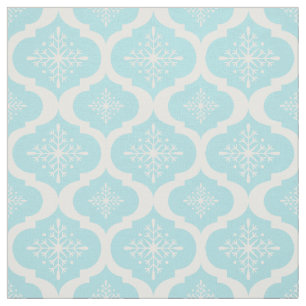Juli Aqua Blue Snöflingor Lattice Mönster Tyg
