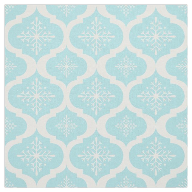 Juli Aqua Blue Snöflingor Lattice Mönster Tyg (Provkarta)
