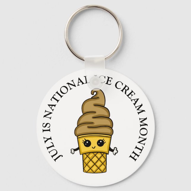 Juli är National Ice Cream Month Button Nyckelring (Framsida)