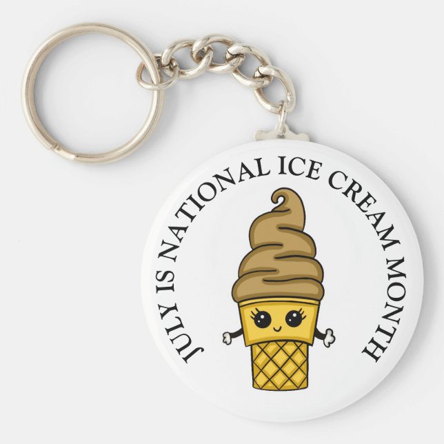 Juli är National Ice Cream Month Button Nyckelring (Framsidan)