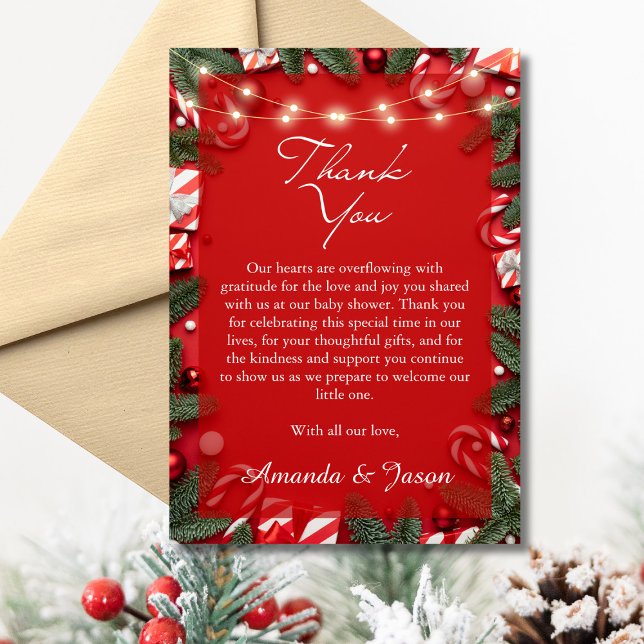 Juli Baby, babyskor - tackkort Tack Kort (Santa Baby Christmas Baby Shower Thank You Card)