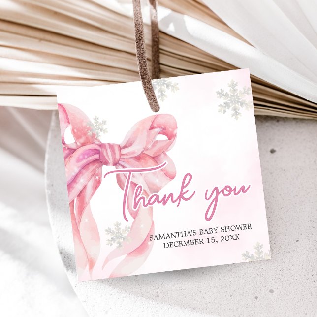 Juli Baby, babyskorgen Gåvor Etiketter (Pink Coquette Winter Baby Shower Favor Tags)