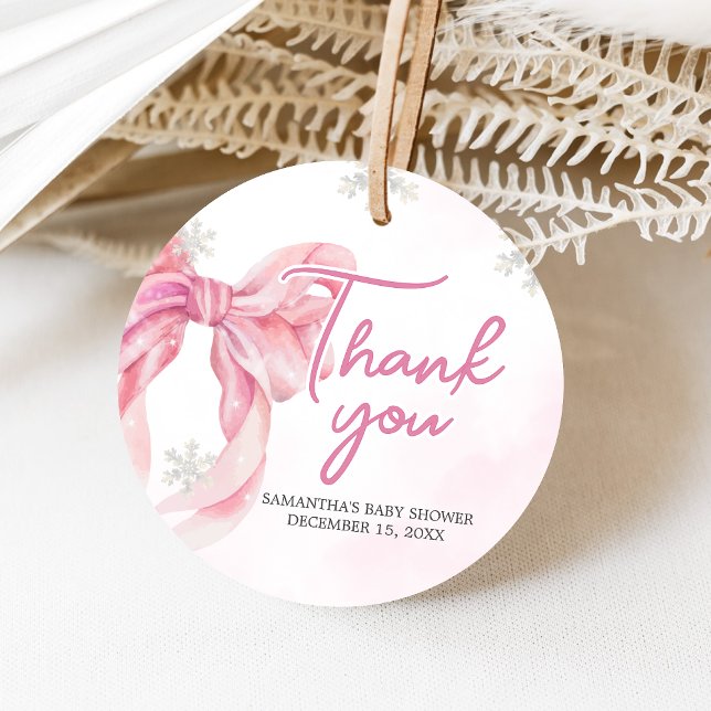Juli-Baby, babystöld Gåvor Etiketter (Pink Coquette Winter Baby Shower Favor Tags)