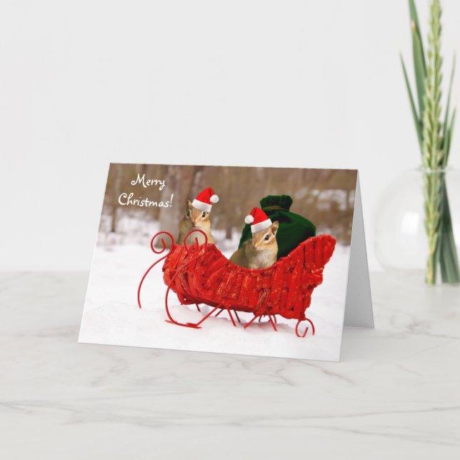 Juli Baby Chipmunk i Sleigh Card Helgkort (Framsida)