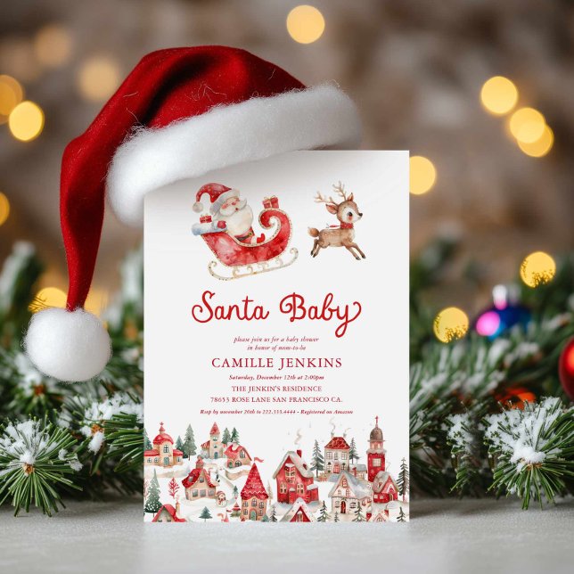 Juli Baby, inbjudan till babykläder (Santa Baby Christmas Baby Shower Invitation)