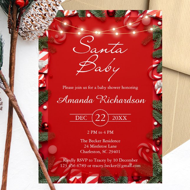 Juli Baby, inbjudan till babykläder (Santa Baby Christmas Baby Shower Invitation)