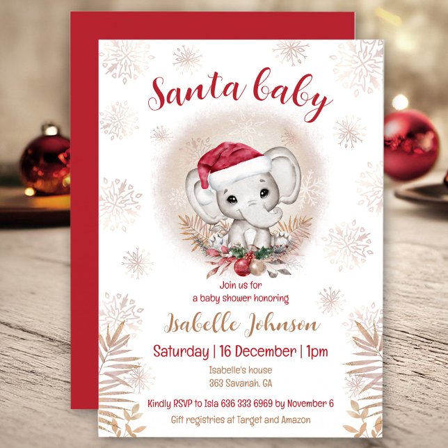 Juli Baby, inbjudan till babykläder (Santa Baby Elephant Boy Baby Shower Invitation)