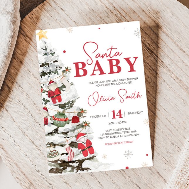 Juli-Barnkläder, babyskor Inbjudningar (Santa Baby Christmas Baby Shower Invitation)
