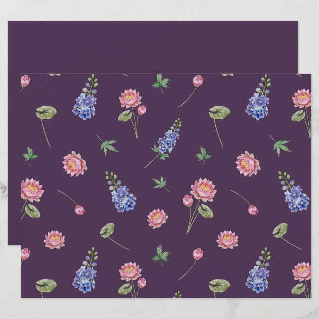 Juli Birkelåkare Larkspur Vatten Lily Scrapbook (Fram/baksida)