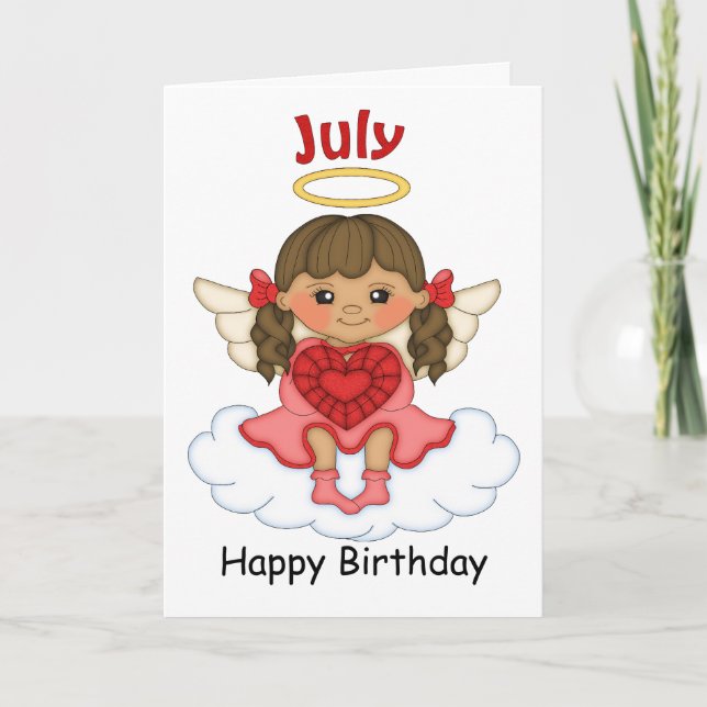 Juli Birthstone Angel Brunette Birthday Card Kort (Framsida)