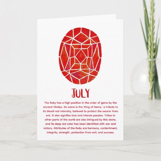 juli Birthstone Ruby Birthday Watercolor Kort (Framsida)