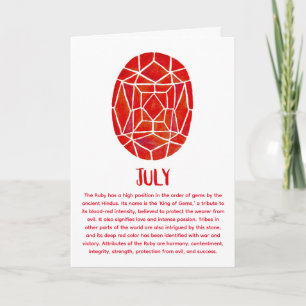 juli Birthstone Ruby Birthday Watercolor Kort