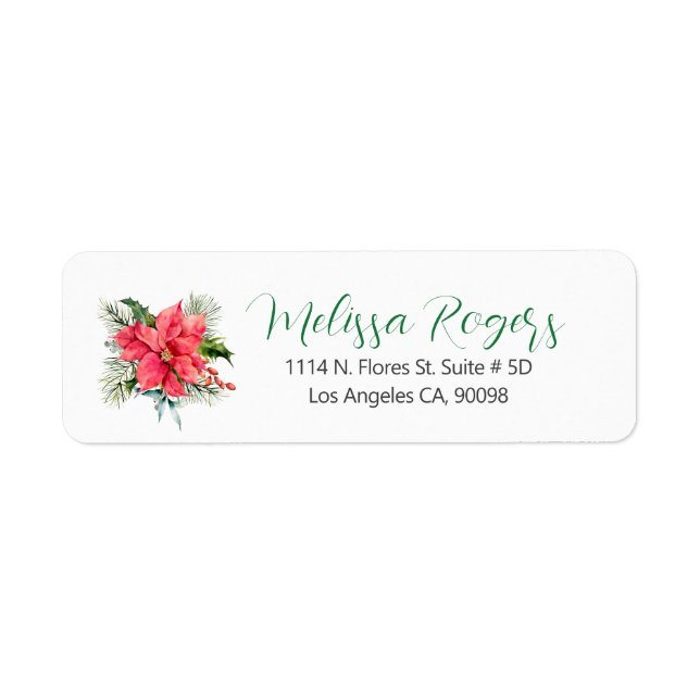 Juli Bouquet Poinsettia Anpassningsbar Calligraphy Returadress Etikett (Framsidan)