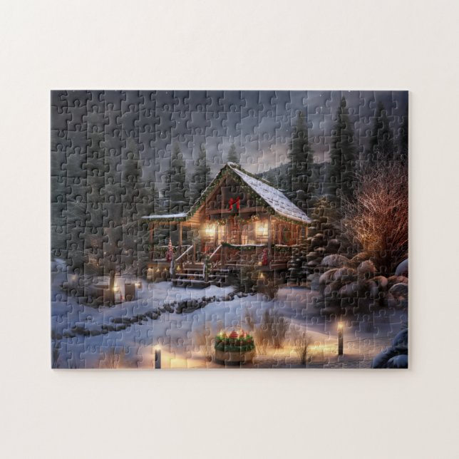 Juli Cabin Julpuzzle Helgdag Gift Idea Pussel (Horisontell)