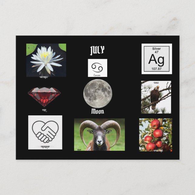 Juli Cancer Födelsemånad Postkort Vykort (Framsida)