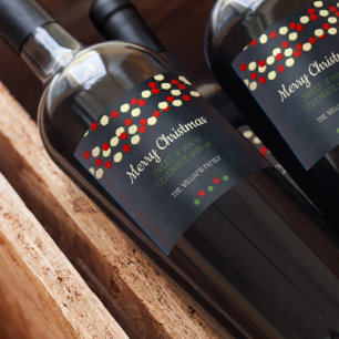 Juli Cranberry och Popcorn Rustic Chalkboard Vinflaska Etikett