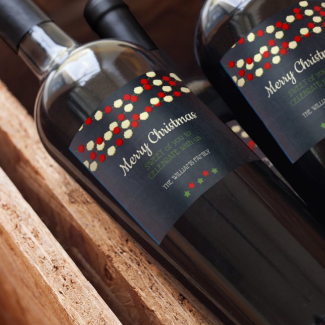 Juli Cranberry och Popcorn Rustic Chalkboard Vinflaska Etikett (Skapare uppladdad)