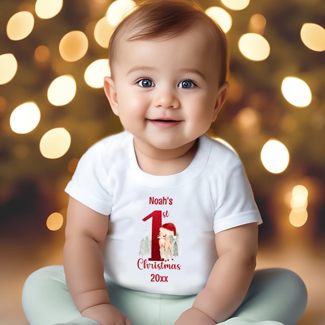 Juli Cute Hjort Forest T Shirt (1st Christmas Cute Deer Forest Baby T-Shirt)