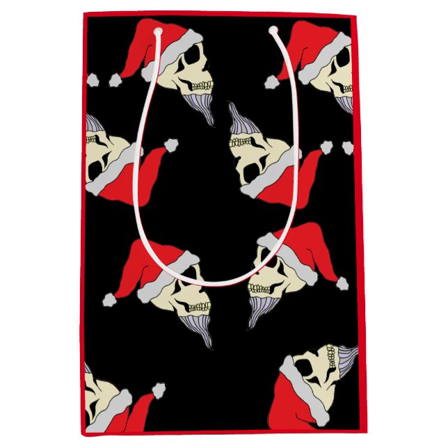 Juli-Döskallar med Santa Hats Gift Bag Black (Framsidan)