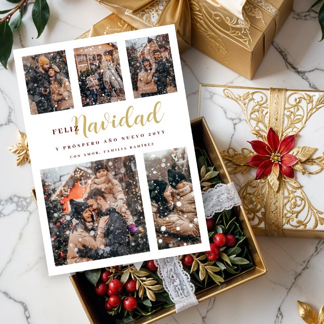 Juli Elegant Spanska 6 Multi Photos Collage Julkort (Christmas Elegant Spanish 6 Multi Photos Collage Holidays Cards.)
