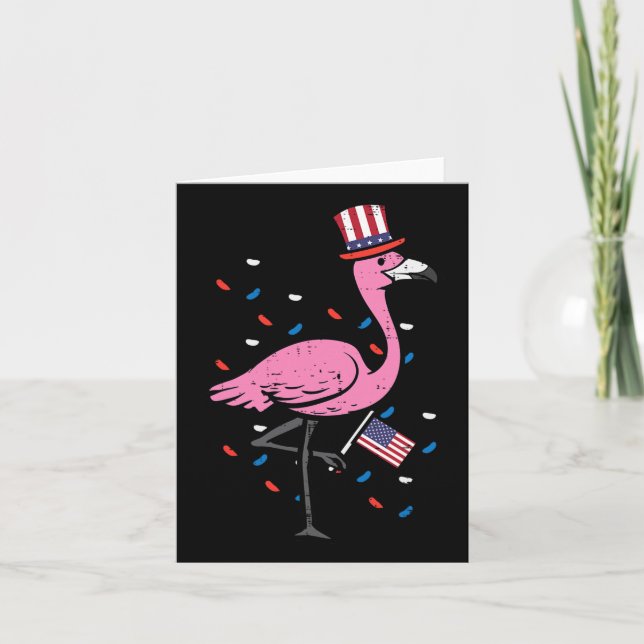 juli Flamingo Us Flagga Bird Patriotic Women Girls Kort (Framsida)