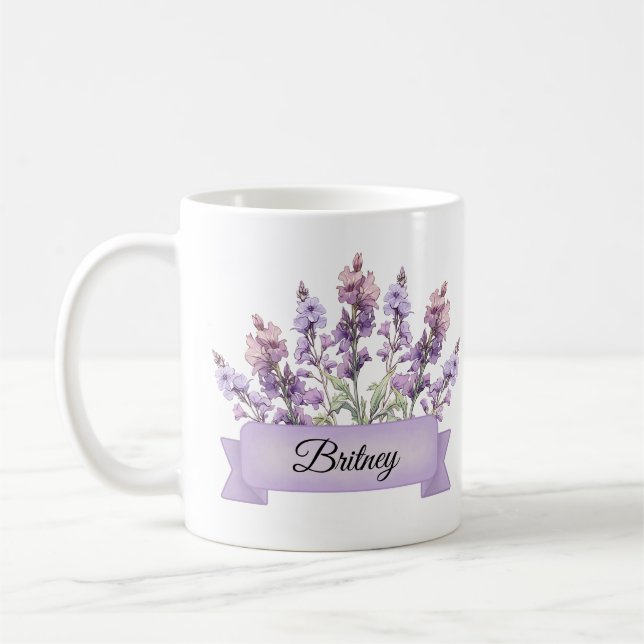 Juli Flower Personlig Larkspur Kaffemugg (Vänster)