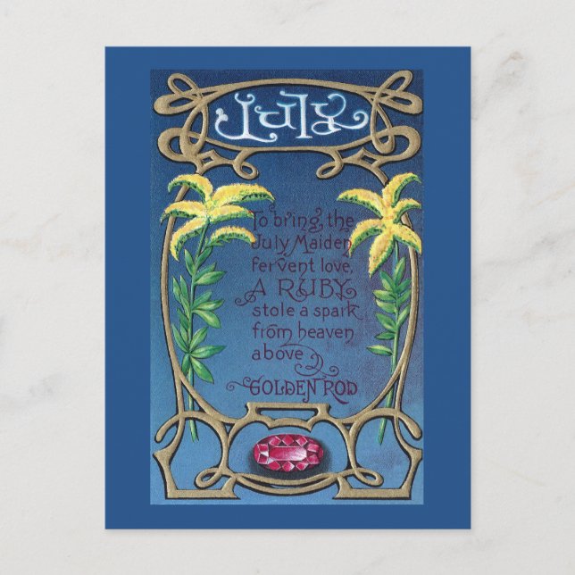 Juli Födelsedag Rubin och Goldenrod Vykort (Framsida)