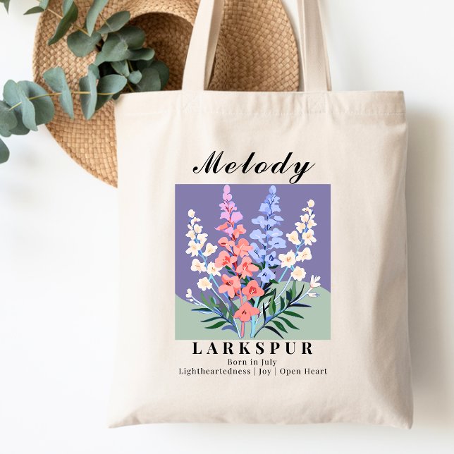 Juli Födelsemånad Blomma Larkspur Vintage Retro Tygkasse (Skapare uppladdad)