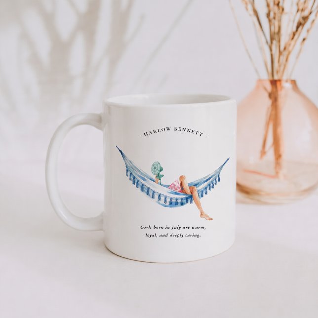 Juli Födelsemånad Tjej | Monogram Kaffemugg (Skapare uppladdad)