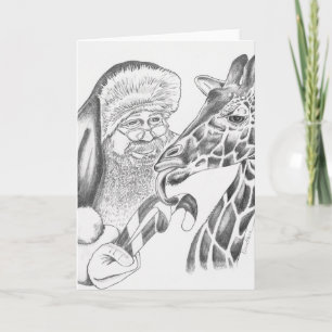 Juli Giraffe och jultomten Helgkort