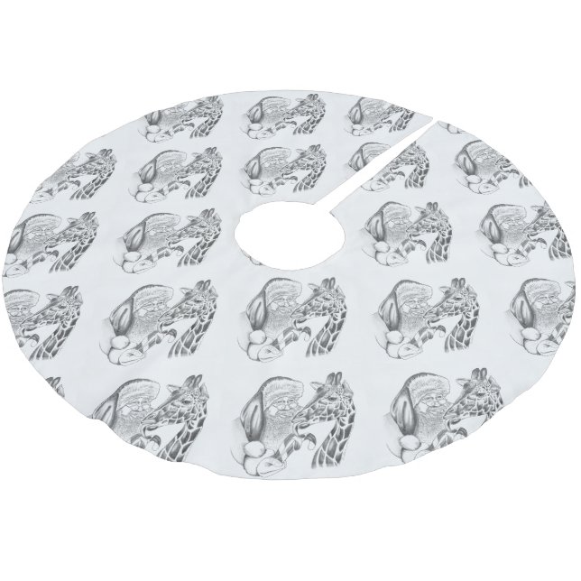 Juli Giraffe och jultomten Julgransmatta Borstad Polyester (Vinklad)