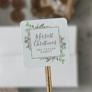Juli Grey Merriest jul Helgdag Gift Fyrkantigt Klistermärke