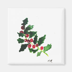 Juli grönt Festive Water vintage Holly Magnet