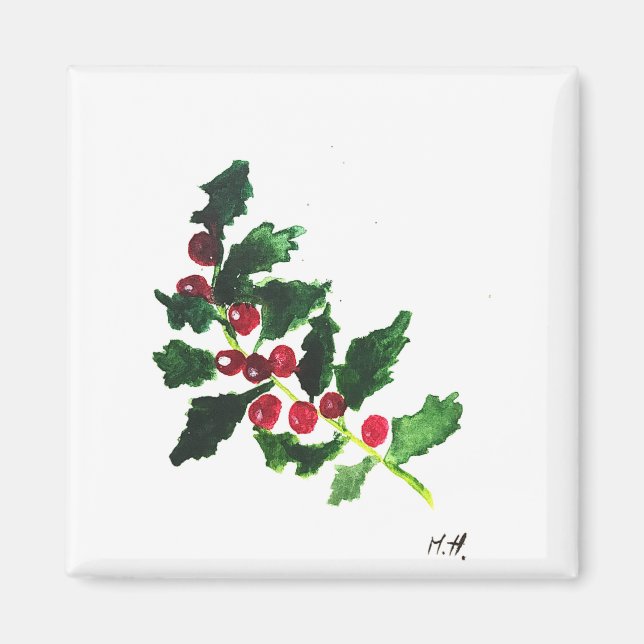 Juli grönt Festive Water vintage Holly Magnet (Framsidan)