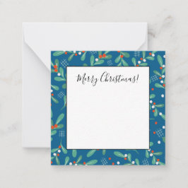 Juli-Gröntar med Holly Berries Blue White Anteckningskort